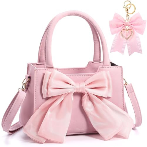 Abbylike Cute Purses for Women Leather Crossbody Handbags with Bow Charm, Adjustable Shoulder Strap and Top Carry Handle(Pink) | Amazon (US)
