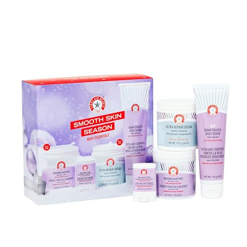 First Aid Beauty - Smooth Skin Season: KP Bump Eraser Body Scrub, 4oz, Ultra Repair Cream, 6oz, Anti-Chafe Stick, 0.35oz, Ingrown Hair Pads, 60 Pads, Deep Hydration & Exfoliating Body Essentials, 4ct | Amazon (US)