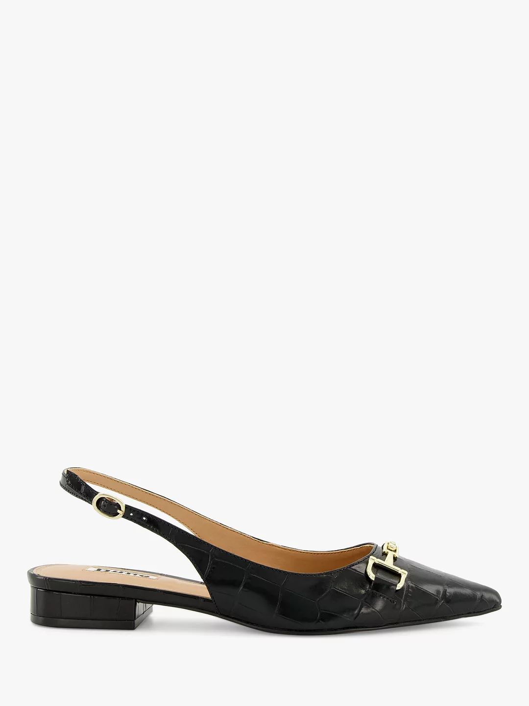 Dune Hopeful Leather Croc Effect Slingback Court Shoes, Black | John Lewis (UK)