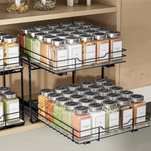 BOIVSHI 2-Tier Spice Rack Organizer, Pull Out Spice Rack for Cabinet, Height Adjustable Heavy Duty Metal Basket for Inside Cabinet & Pantry (11.5''Wx10.5''Dx9.5''H) | Amazon (US)