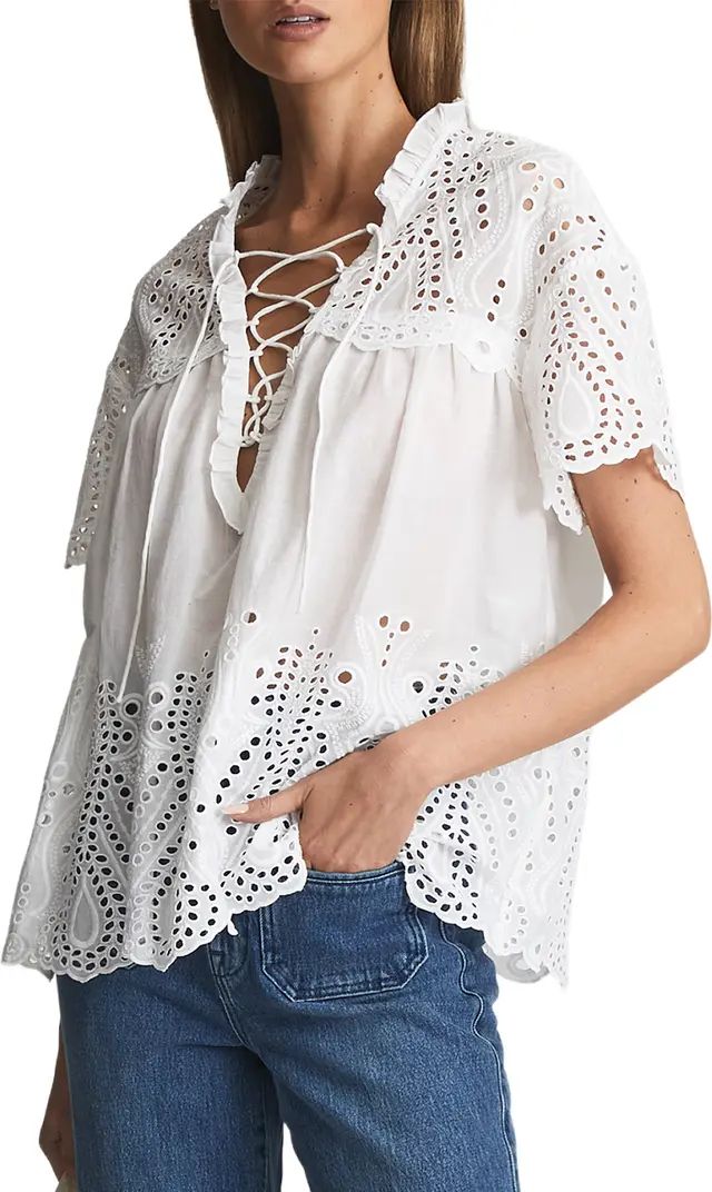 Reiss Aubrey Cotton Eyelet Blouse | Nordstrom | Nordstrom