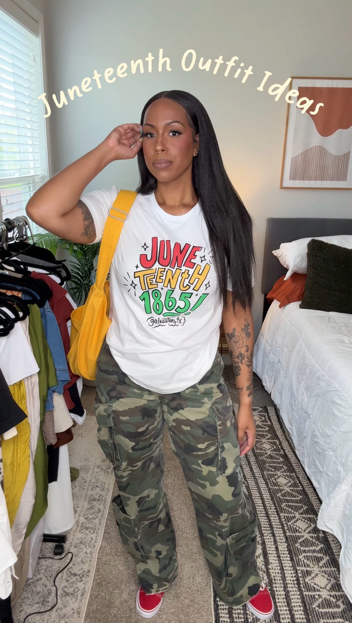 Juneteenth Outfit Ideas! 

My husband designed 2 Juneteenth t-shirts. I styled these for you guys 3 years ago but I wanted to run it back and feature some other looks. 
He has some shirts still available on his website adrianmeadows.com in sizes S-3XL. I’m wearing a Large.

Express shipping is available if you’d still like to place an order. Can’t guarantee it’ll be to by Friday. It depends on your location. 

Thank you so much to everyone who has placed an order already! 

Shop on adrianmeadows.com will be linked in my bio and on my stories!

My camo pants are from fashion nova so I can’t link them. They are the level up camo cargo pants. I have an XL but the waist had been taken in and I let out the hem for more length.

#LTKgrwm #LTKootd #LTKTall