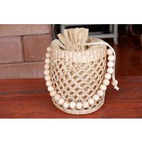 straw Bucket Bag, Beaded Clutch Drawstring Bag | Etsy (US)