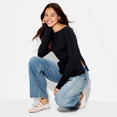 Women's Side Ruched Long Sleeve Boat Neck Blouse - Wild Fable™ | Target