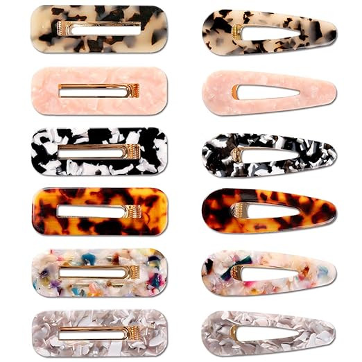 Women Girls Barrettes Hair Clips - 12 Pcs Set Acrylic Resin Colorful Hair Accessories, Geometric ... | Amazon (US)
