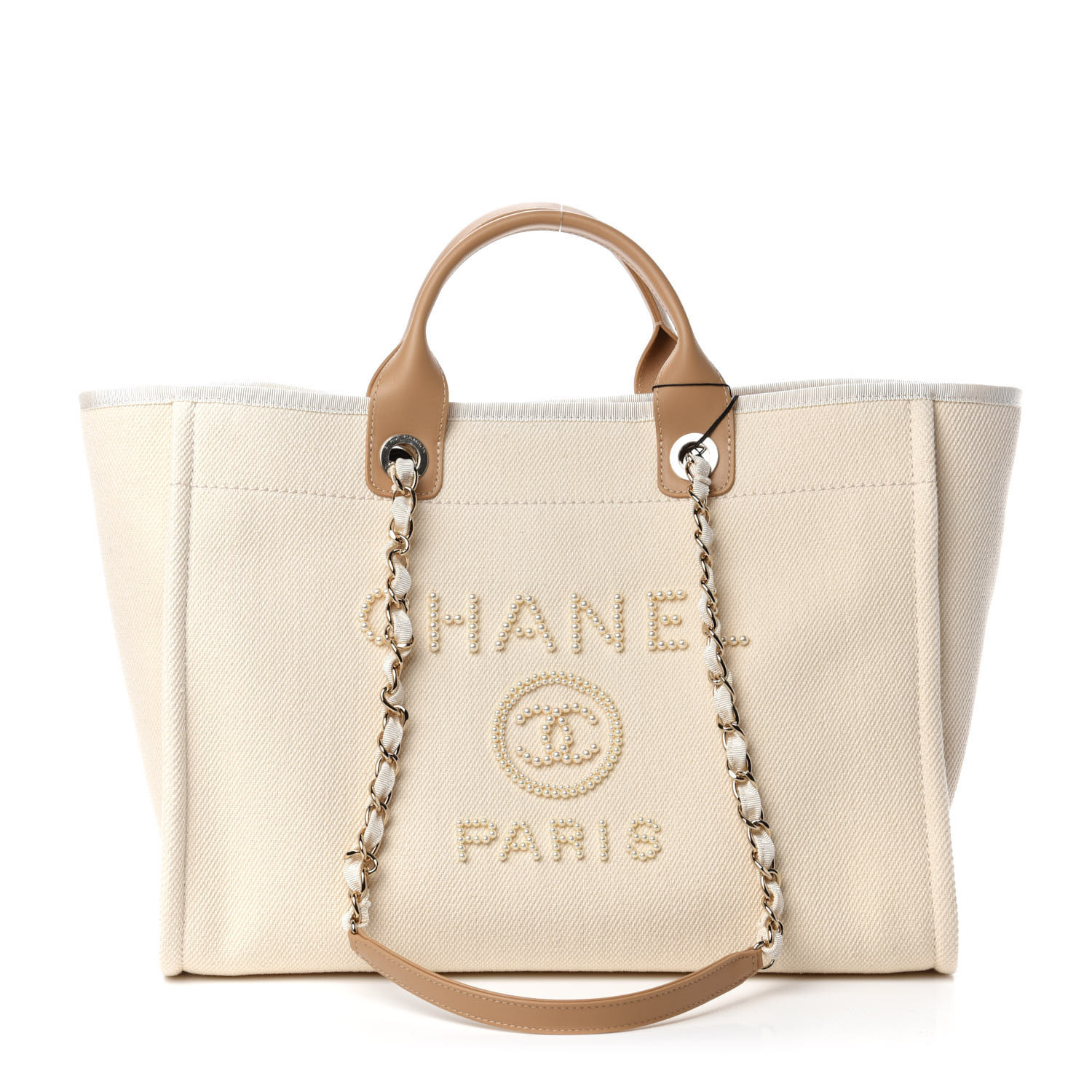 Canvas Pearl Medium Deauville Tote Ecru Beige | Fashionphile