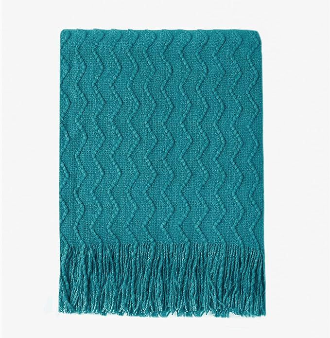 BOURINA Throw Blanket Textured Solid Soft Sofa Couch Decorative Knitted Blanket, 50" x 60" Teal | Amazon (US)