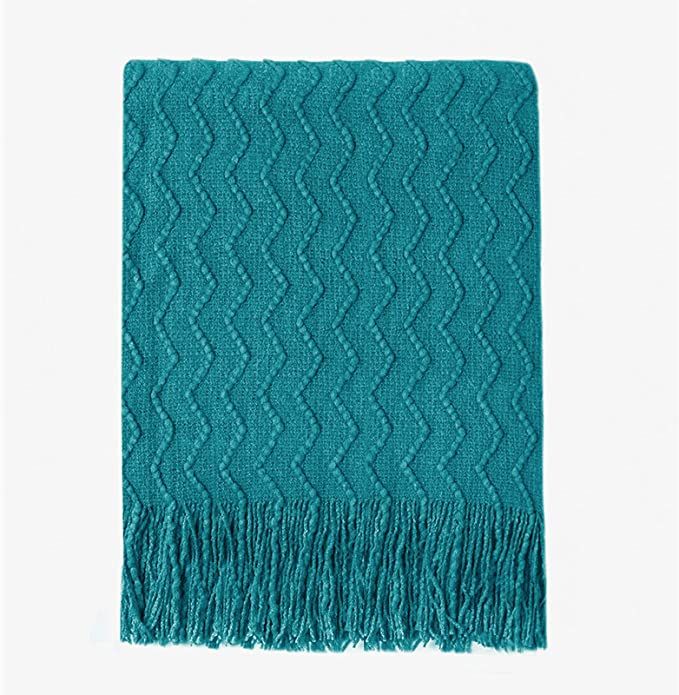 BOURINA Throw Blanket Textured Solid Soft Sofa Couch Decorative Knitted Blanket, 50" x 60" Teal | Amazon (US)