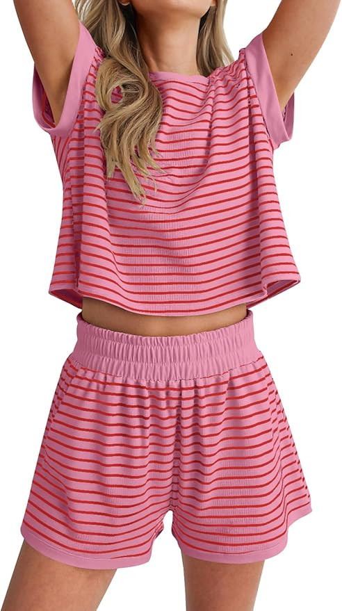 ANRABESS Womens Pajama Sets Striped 2 Piece Lounge Shorts PJ Set Short Sleeve T Shirts 2026 Casua... | Amazon (US)