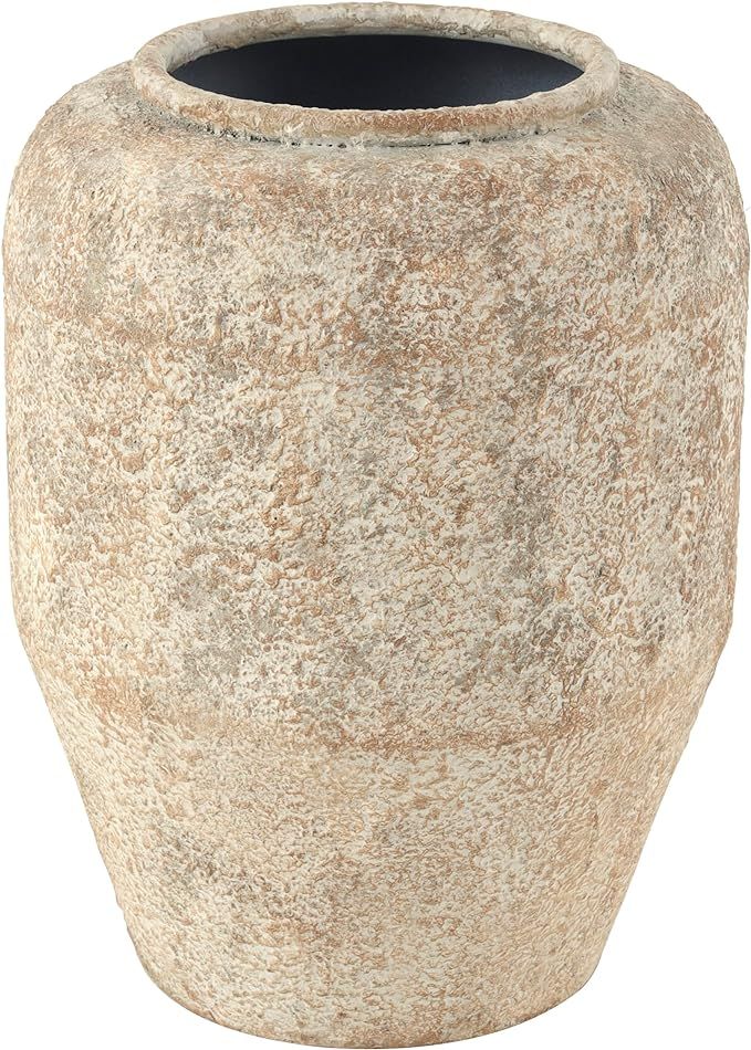 Deco 79 Metal Handmade Antique Style Distressed Vase, 9" x 9" x 12", Beige | Amazon (US)