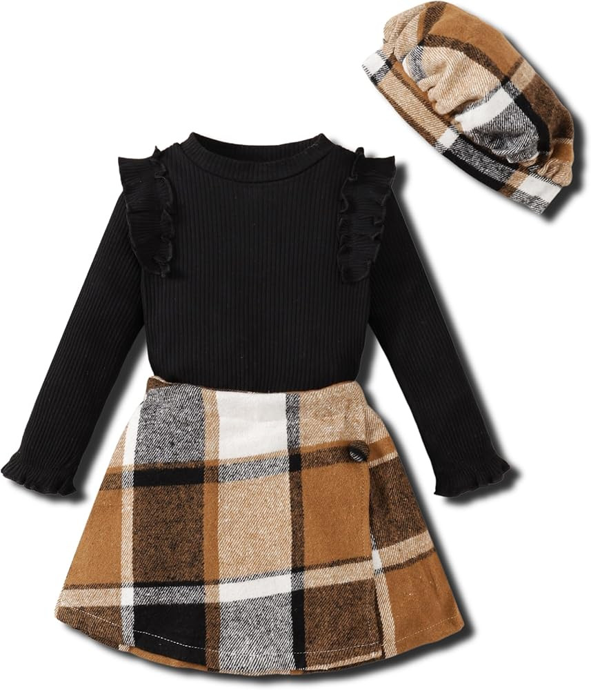 Toddler Girl Clothes Outfit Shirt Top Plaid Mini Skirt Outfits Set Little Girl Dresses Kids Cloth... | Amazon (US)