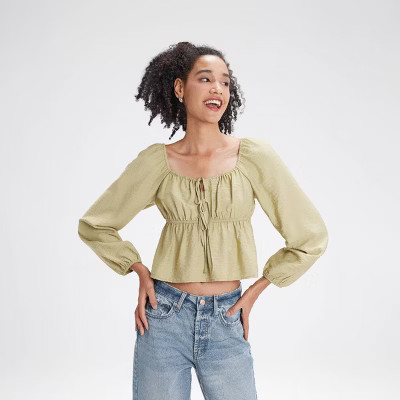 Women's Balloon Long Sleeve Square Neck Tie-Front Blouse - Wild Fable™ | Target