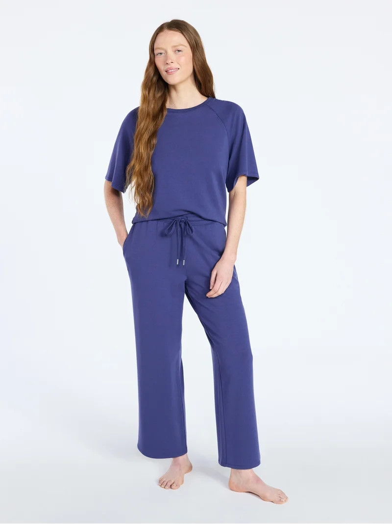 Joyspun Women's French Terry Lounge Sleep Short Sleeve Top and Capri Pants Set, 2-Piece, Sizes XS... | Walmart (US)