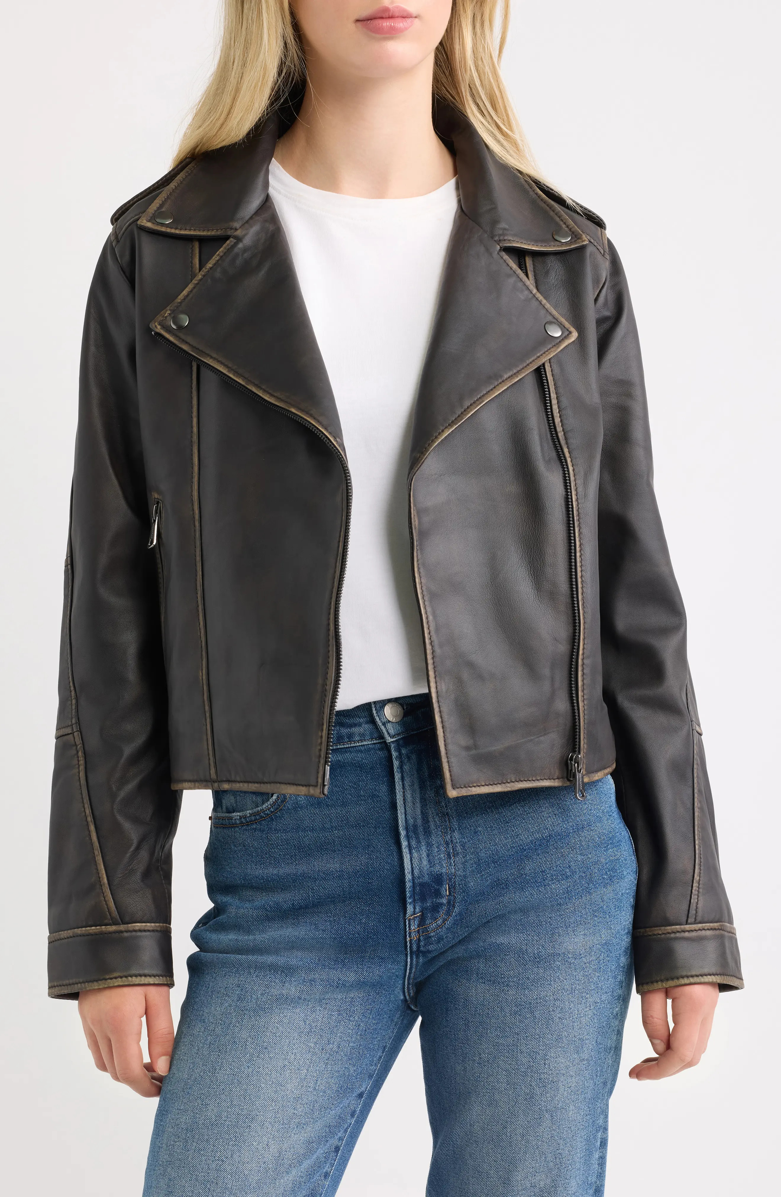 Bernardo Burnished Leather Moto Jacket (Women) | Nordstrom | Nordstrom