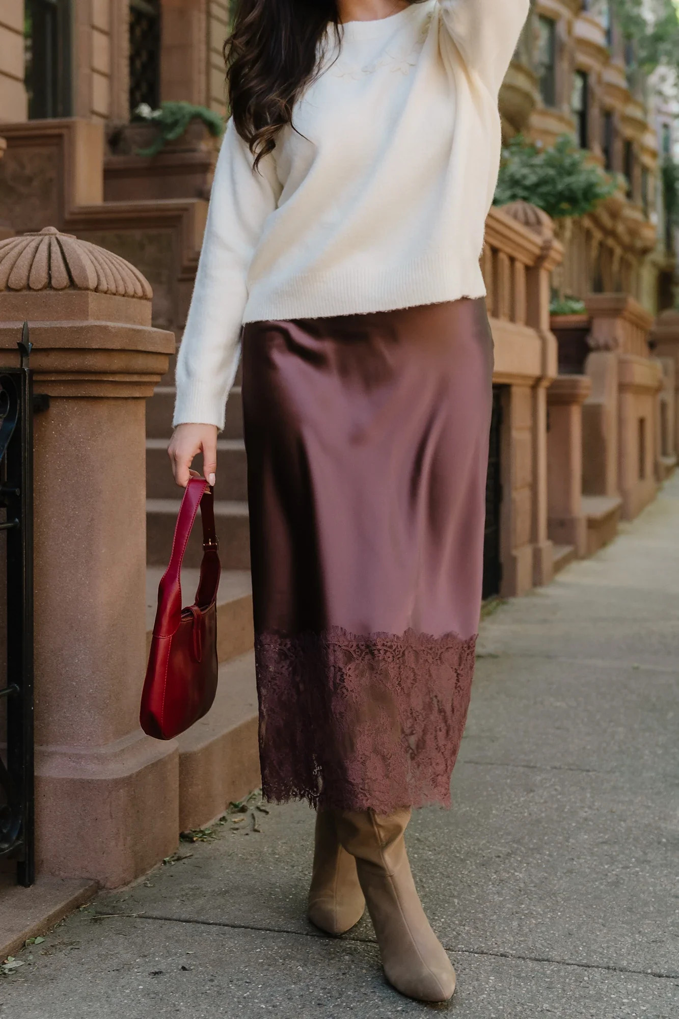 Kamara Satin Lace Skirt | Chocolate | Baltic Born