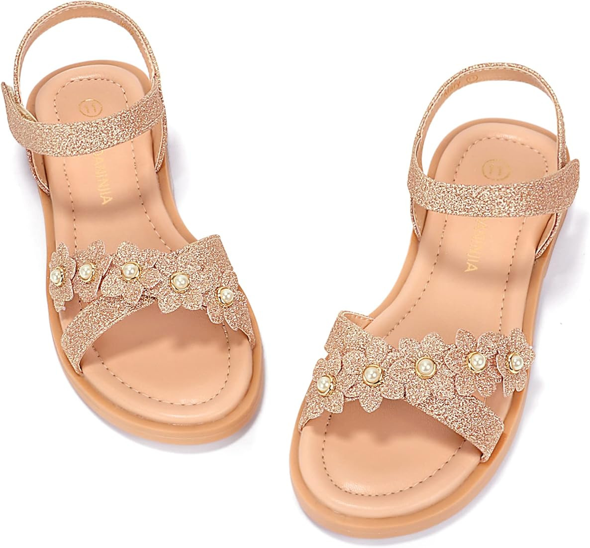 PANDANINJIA Elva Girls Sandals Open Toe Cute Flats Dress Sandals Cross Strappy Summer Shoes Toddl... | Amazon (US)