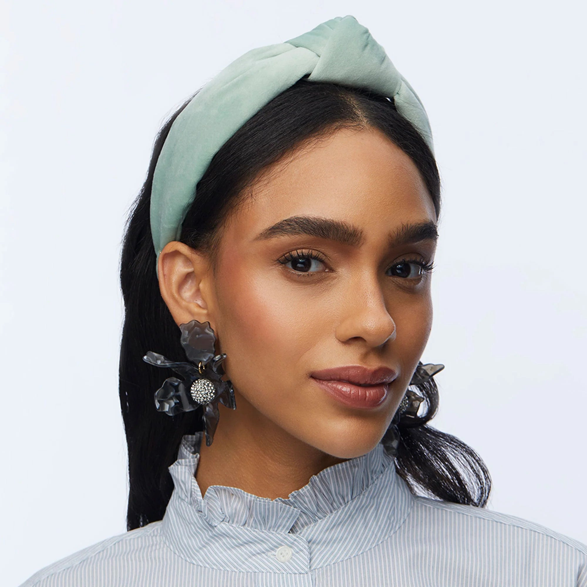 Lele Sadoughi Smoky Aqua Velvet Knotted Headband | House of 29