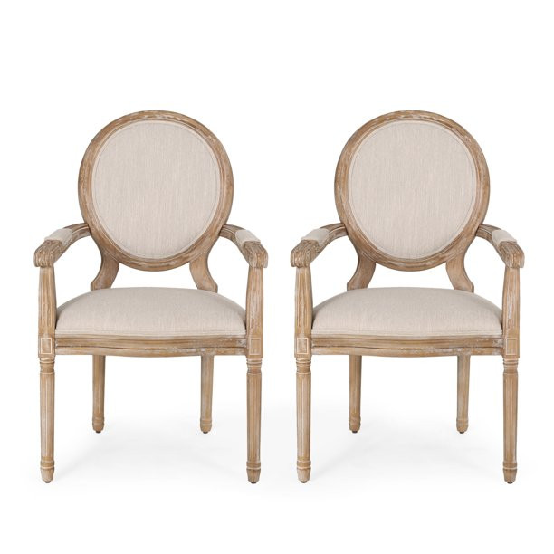 Noble House Huller Indoor French Fabric Dining Chair, Set of 2, Beige - Walmart.com | Walmart (US)