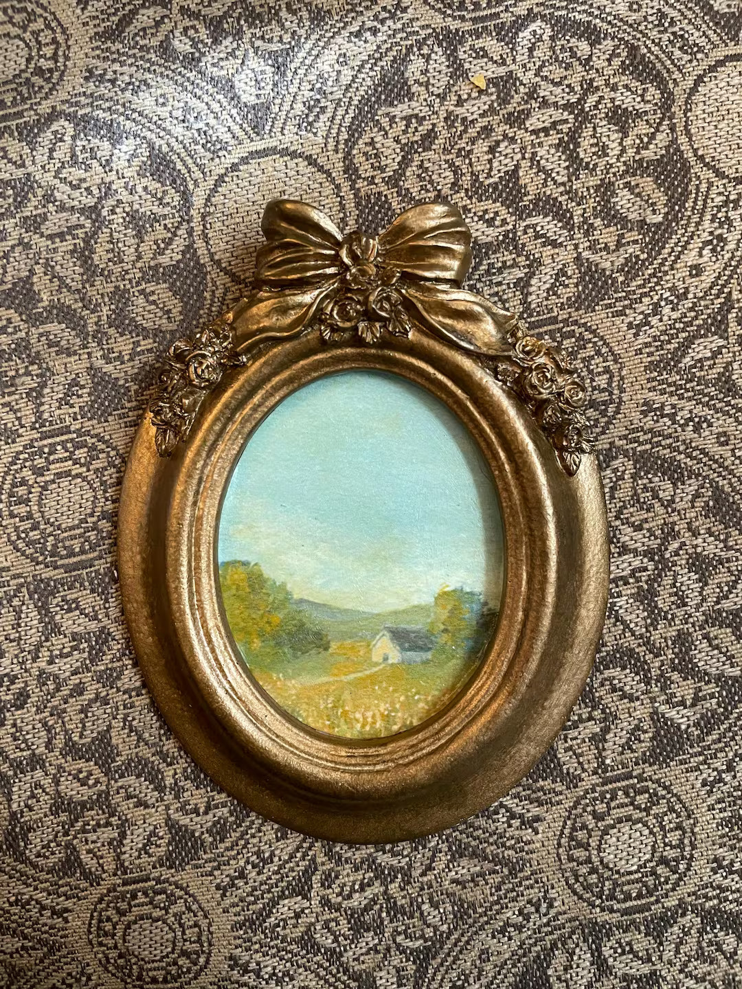 Vintage Farm Landscape | Framed Print | Gold Oval Gilded Frame | Small Oval Landscape Painting | ... | Etsy (US)