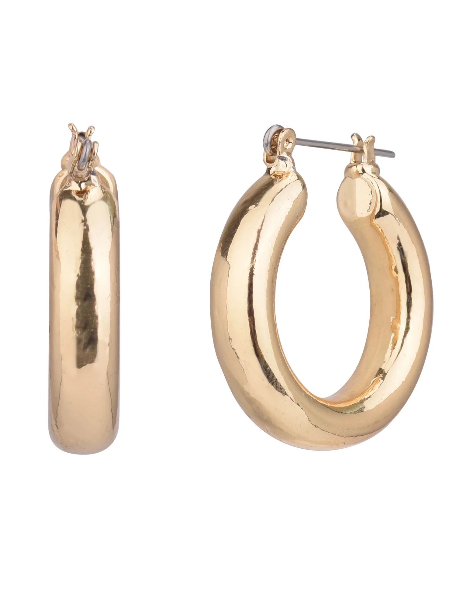 Time and Tru Women's Gold Tone Medium Wide Metal Hoop Earring - Walmart.com | Walmart (US)