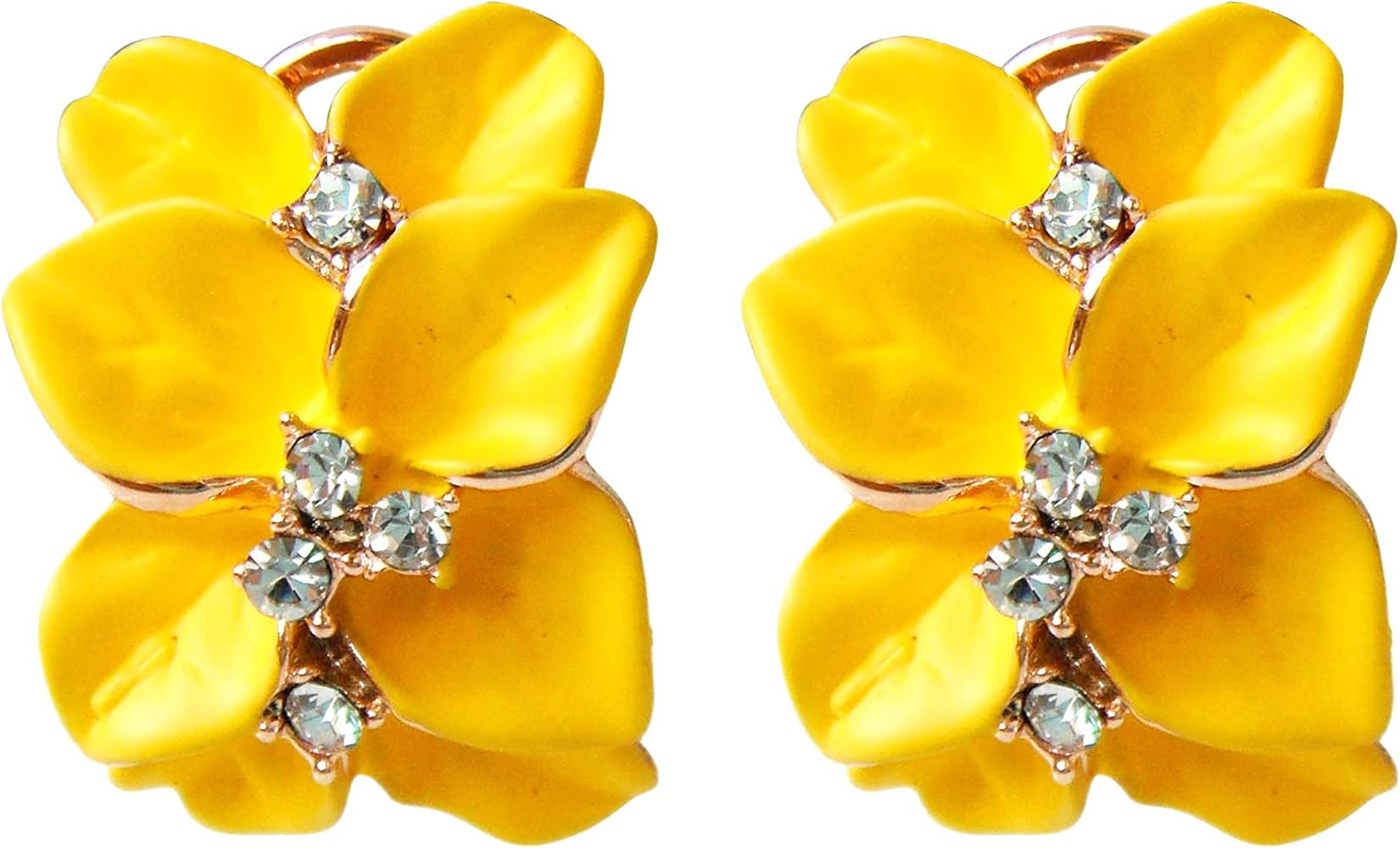 Navachi 18k Gold Plated White Crystal colorful Enamel Leaves Flower Omega Back Earrings | Amazon (US)