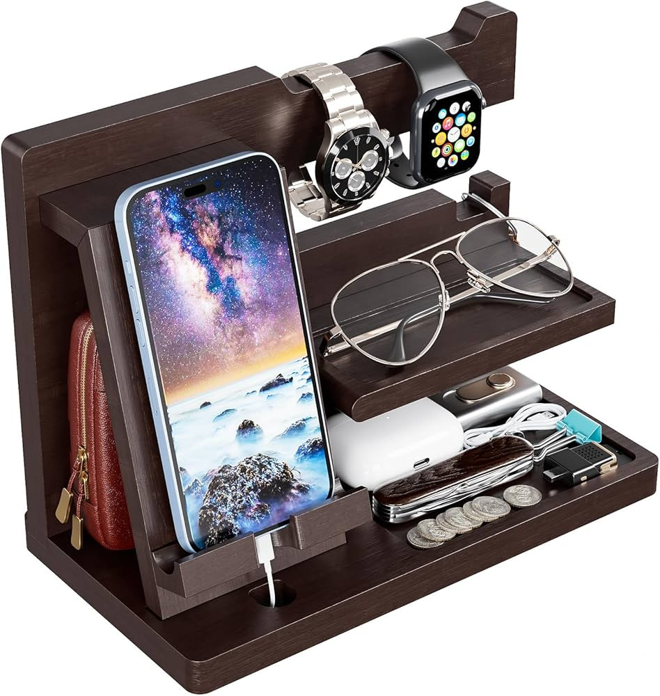 Yirilan Wood Phone Docking Station, Nightstand Organizer, Birthday Gifts for Men -Gifts for Dad/B... | Amazon (US)