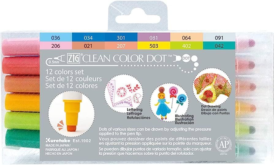 Kuretake ZIG Clean Color DOT markers, 12 colors set, Dual tip, for Bullet Journals, Crafts, Illus... | Amazon (US)