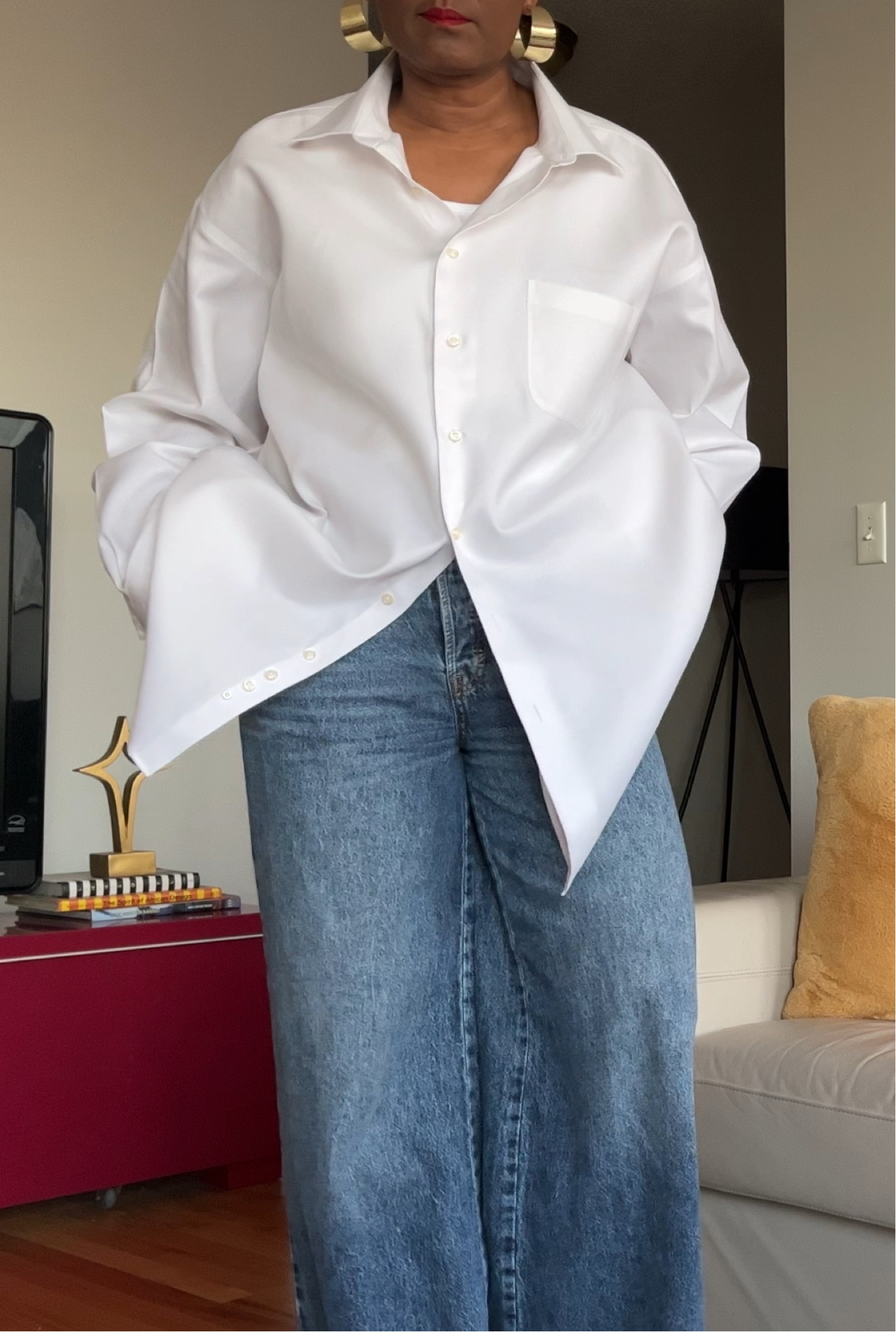 Oversized white shirt and jeans are wardrobe staples. Wear the jeans that work best for you!

#LTKStyleTip #LTKMidsize