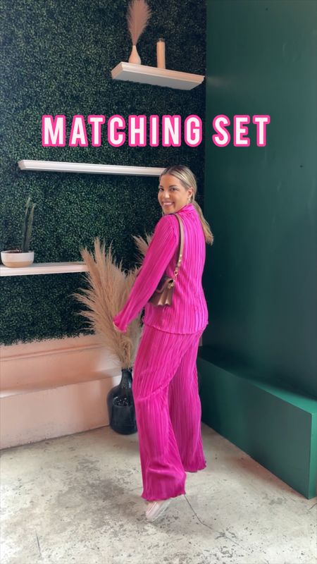 Matching set - top and bottom plisse set in bold bright pink. 

Pink outfit, wide leg pants, button up top, summer outfits, summer style, vacation, vacay style 



#LTKFind #LTKstyletip #LTKtravel