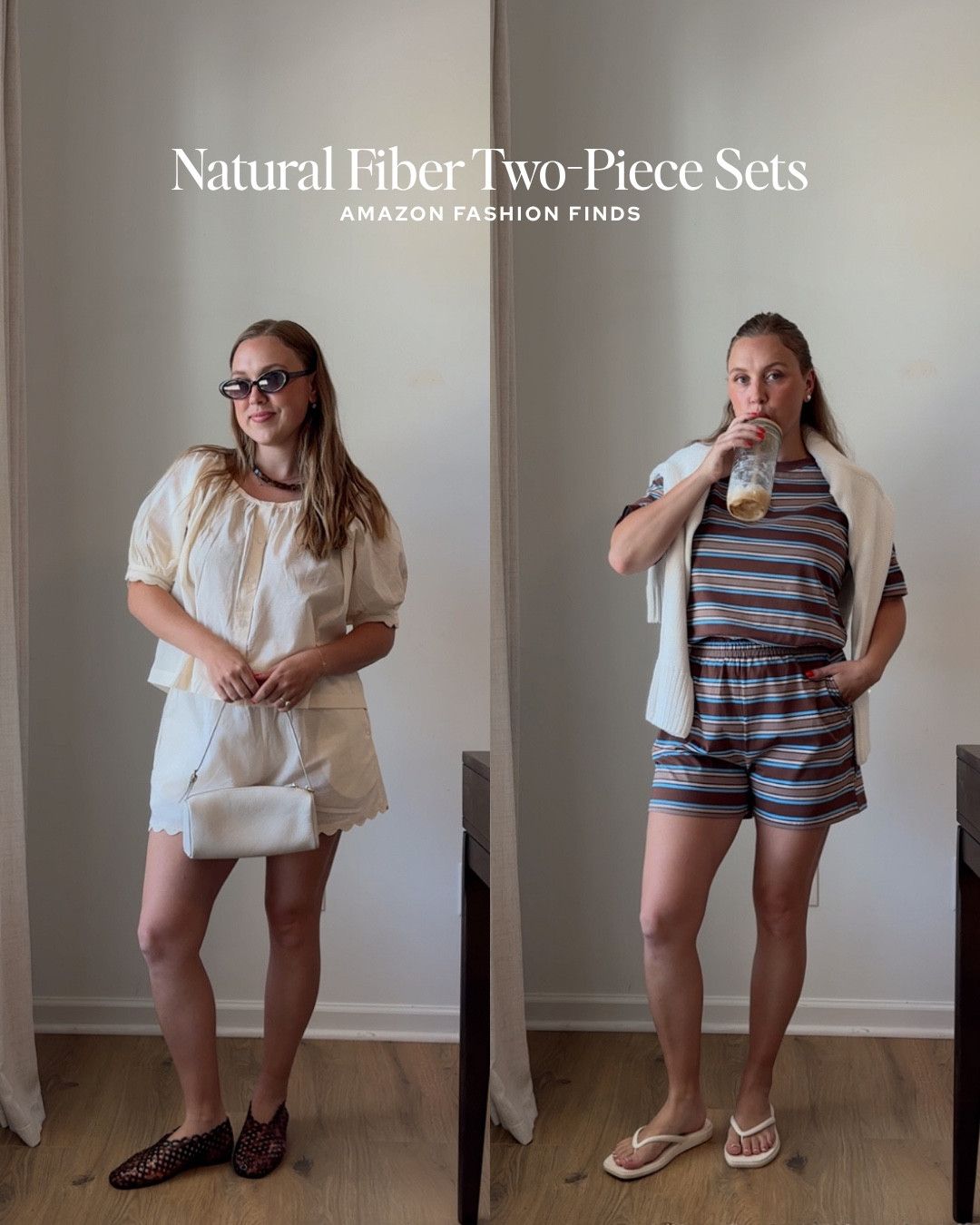 natural fiber two piece sets from amazon! perfect for vacations, loungewear, and comfy summer outfits.

SIZING: wearing a medium in both sets.  

 #LTKootd #LTKmomlife #LTKmorningroutine