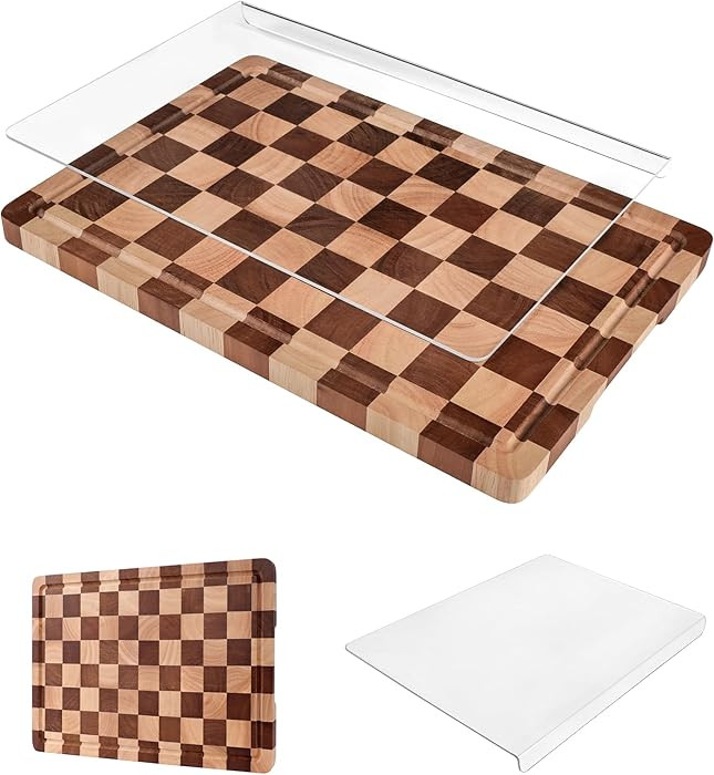 Cutting Board Set of 2 \u2013 Checkered Wood & Acrylic Cutting Board with Counter Lip for Kitchen... | Amazon (US)