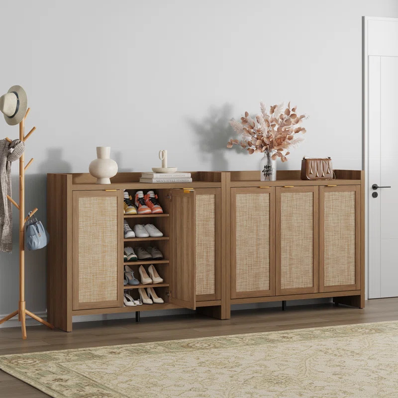 Chada 30 Pair Rattan Shoe Storage Cabinet With 3 Doors And Adjustable Shelves | Wayfair North America