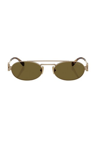 Miu Miu Oval Sunglasses in Brass Gold from Revolve.com | Revolve Clothing (Global)