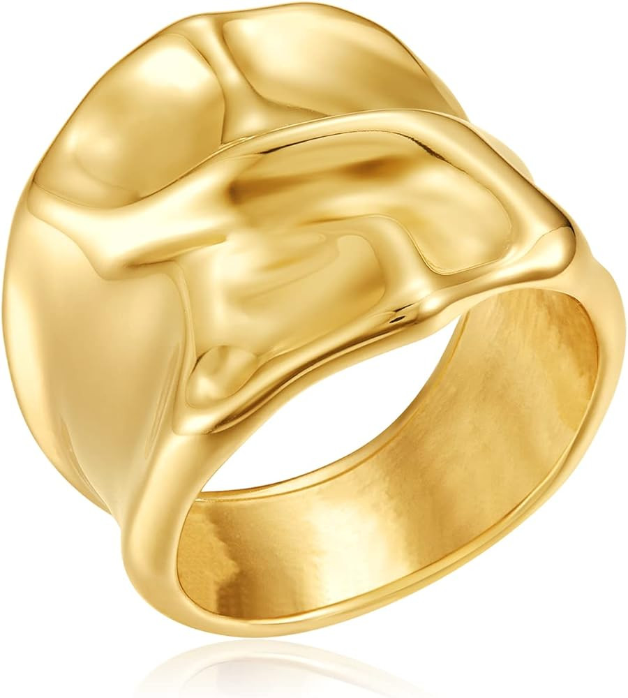 YADUDA Gold Silver Rings Set for Women Chunky Statement Rings ZC Dome Evil Eye Croissant ring Thi... | Amazon (US)