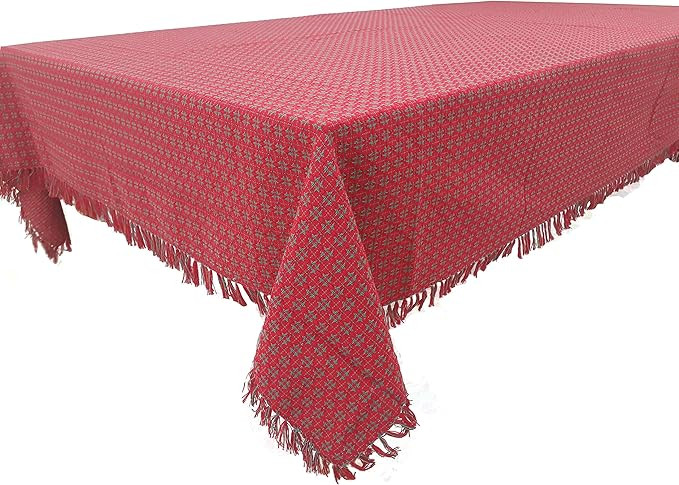 Table Cloth, Christmas Red & Green Woven Fringed, 100% Cotton Table Cover, Size 60x84 Inch, Suita... | Amazon (US)