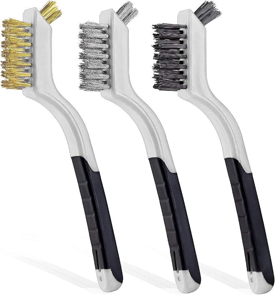 Wire Brush Set 3Pcs - Nylon/Brass/Stainless Steel Bristles with Curved Handle Grip for Rust, Dirt... | Amazon (US)