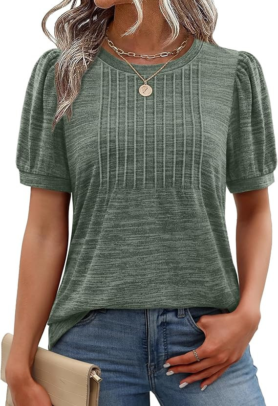 XIEERDUO Womens Tops Summer Short Sleeve Dressy Casual Blouses Business Trendy Tunic Pleated Shir... | Amazon (US)