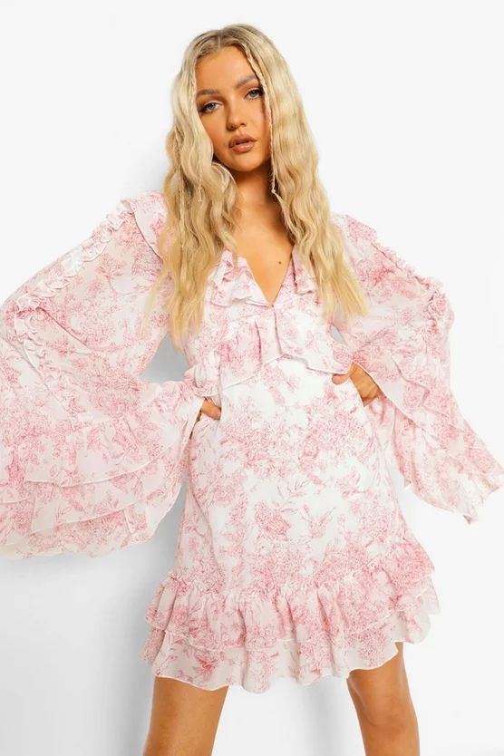 Porcelain Pront Extreme Ruffle Skater Dress | Boohoo.com (US & CA)