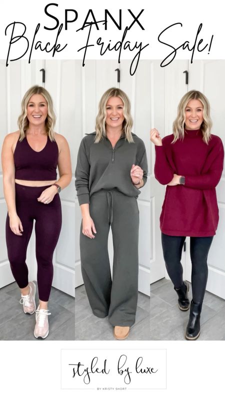 Spanx favorites. From my favorite work out leggings, to my most work faux leather leggings and of course my Air Essentials. These pieces are all must haves. Great to gift or get for yourself.

Truly my favorite work out pants. They have great compression. TTS. 
Faux leather leggings I wear a medium petite
Lounge set small on top and bottom 

#LTKCyberweek #LTKSeasonal #LTKsalealert