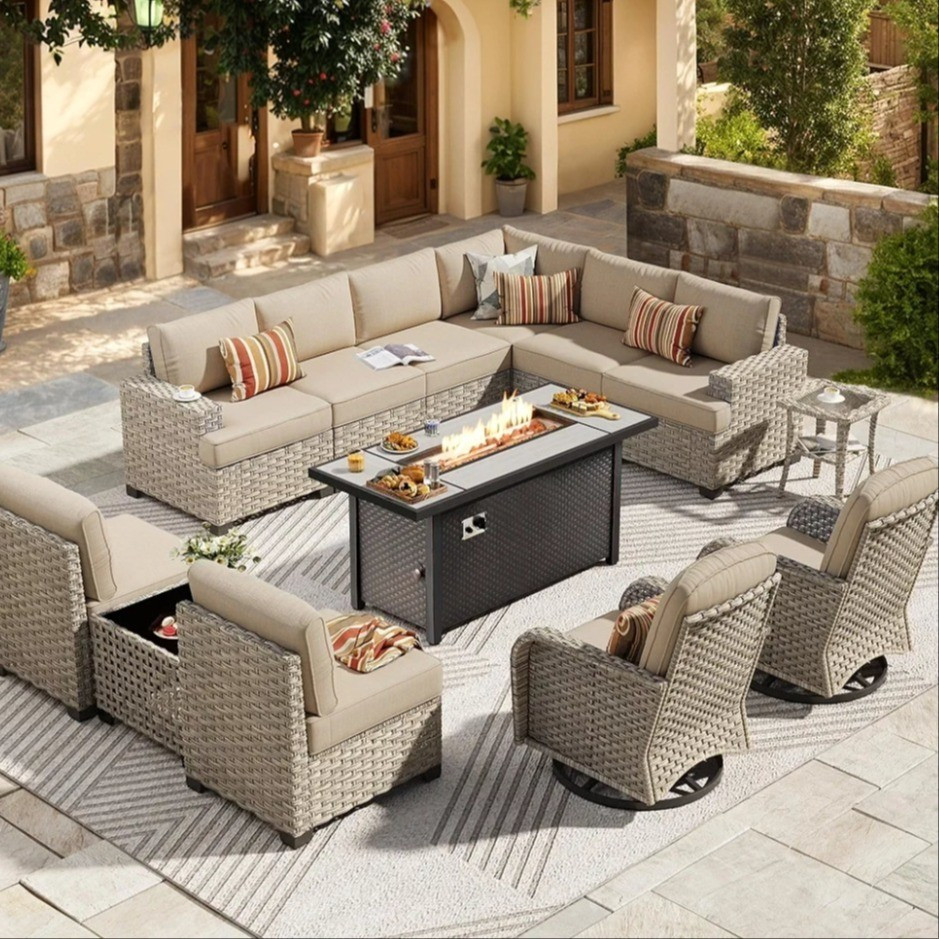 Outdoor Sectional Patio Furniture Set with Fire Pit Table,13 Pieces Wicker Conversation Sets L Shaped Couch,Extra Deep Out Door Sofa Outside Furniture with Swivel Chairs,Beige

#LTKSeasonal #LTKHome #LTKFamily