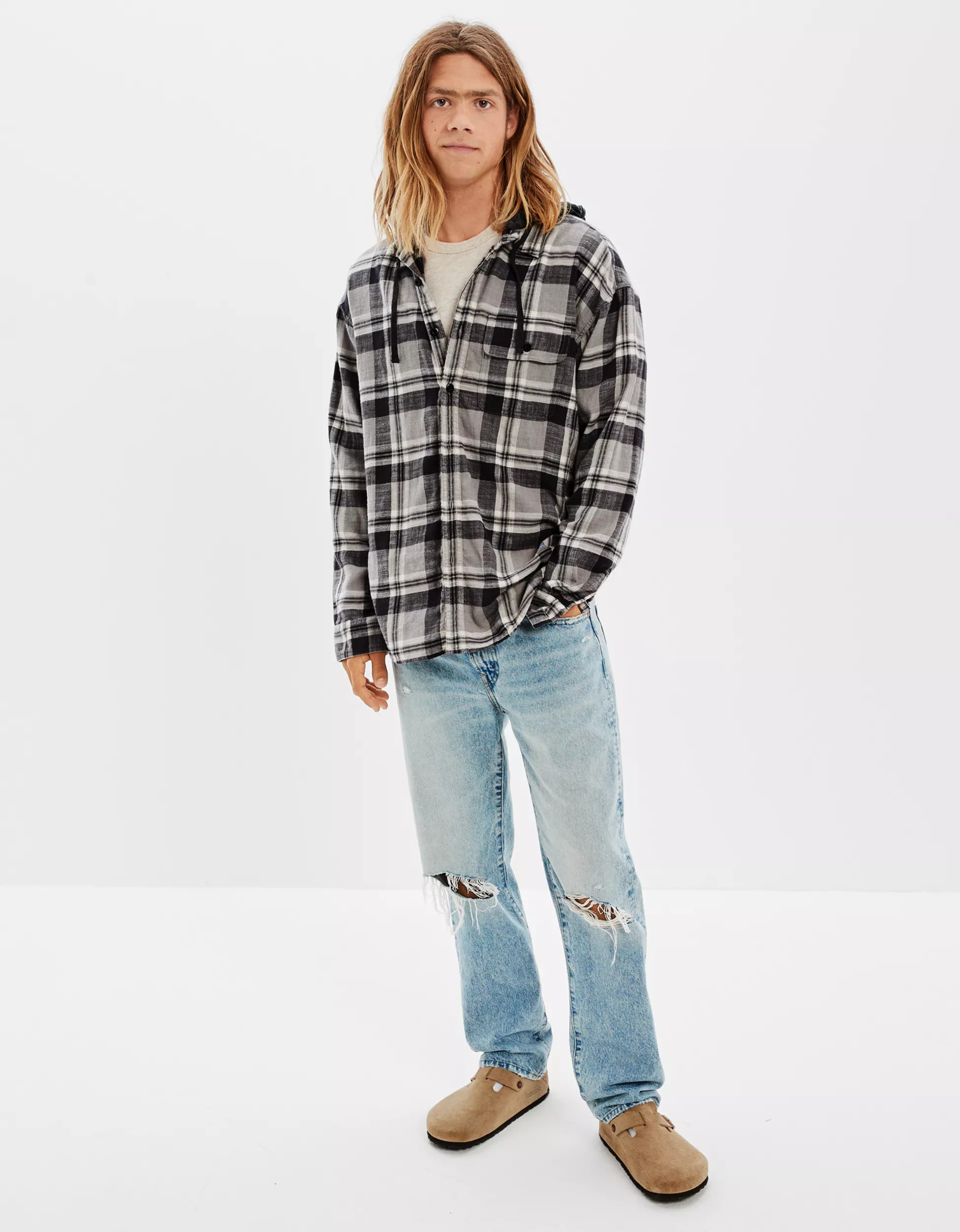 AE Super Soft Hooded Flannel | American Eagle Outfitters (US & CA)