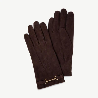 Stockbridge Gloves - Chocolate Suede - LARGE | Strathberry