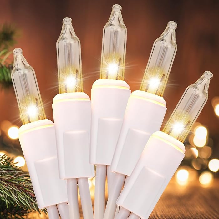 Christmas Lights 50 Count Clear Mini Lights White Wire UL Certified Connectable Warm White String... | Amazon (US)