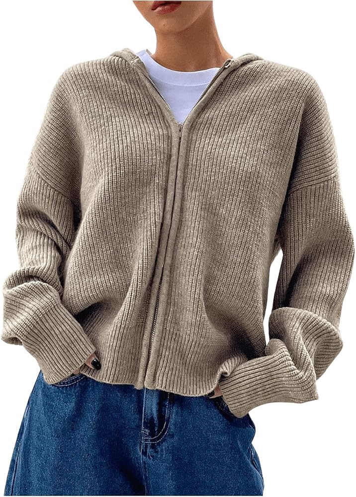 SOLY HUX Zip Up Cardigan for Women Hooded Knit Sweater Jackets | Amazon (US)