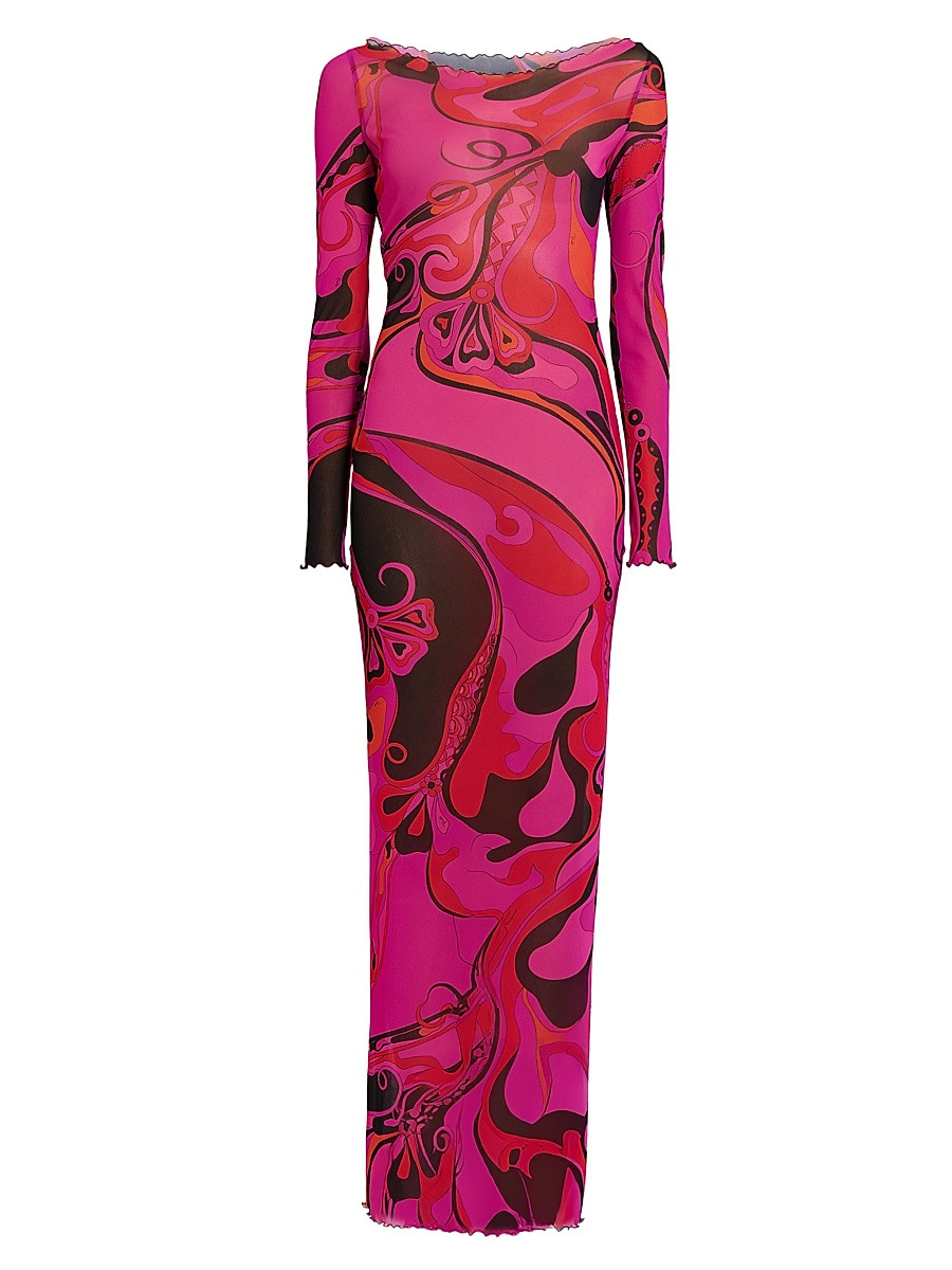 Women's L'Alba Printed Tulle Maxi Dress - Fuchsia Black - Size 4 | Saks Fifth Avenue