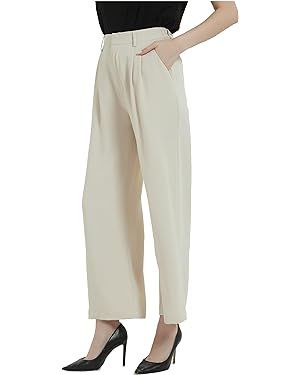 Tronjori Women High Waist Casual Straight Leg Long Business Work Suit Dress Pants Wide Leg Trouse... | Amazon (US)