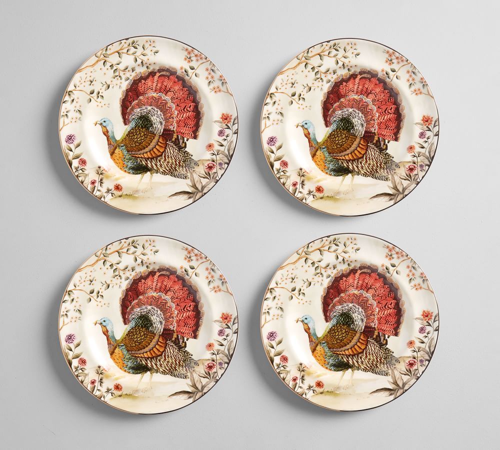 Botanical Harvest Turkey Stoneware Salad Plates - Set of 4 | Pottery Barn (US)