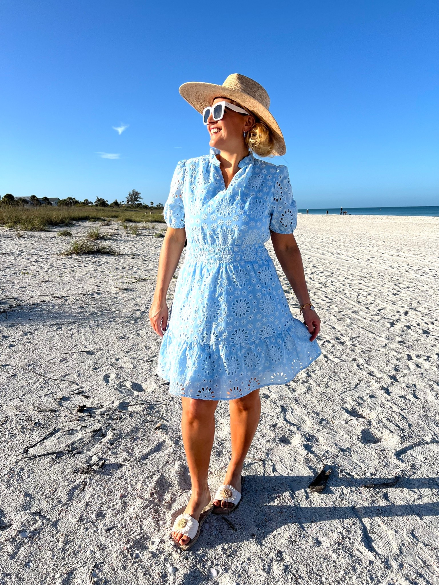 My blue and white eyelet dress is perfect for a beach resort or as a wedding guest!
Wearing a medium and fits true to size.

Obsessed with these blue and white hoop earrings too. They look amazing with this amazon dress.

Don’t forget to add the straw hat, sandals and sunglasses to complete this beach resort look!

#LTKSeasonal #LTKOver40 #LTKSaleAlert #LTKU #LTKTravel #LTKgrwm #LTKootd #LTKMidsize #LTKSwim #LTKFestival #LTKWedding