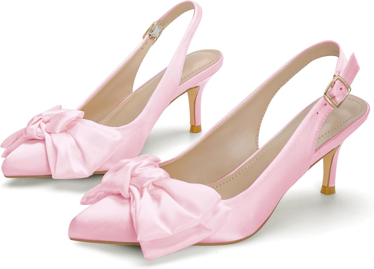 Closed Pointed Toe Slingback Kitten Heels with 2 Inch Heels Comfortable Dressy Pump Shoes | Amazon (US)