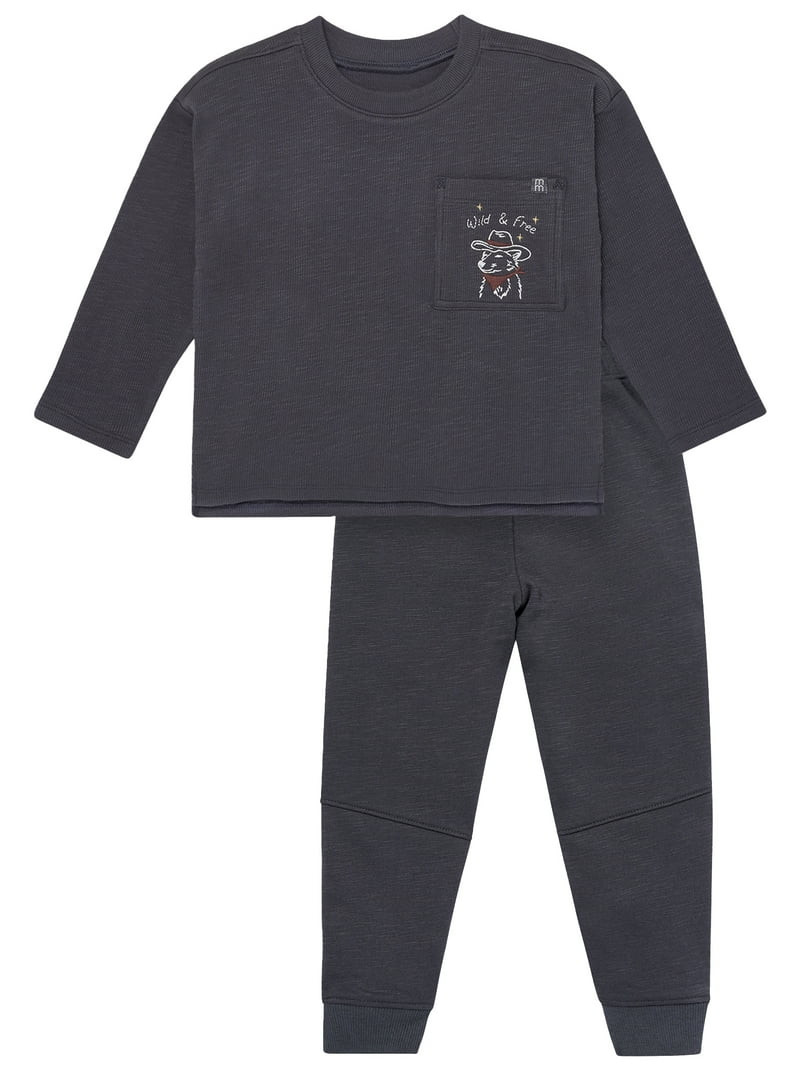 Modern Moments by Gerber Toddler Boy Organic Long Sleeve Tee and Sweatpant Outfit Set, Sizes 12 M... | Walmart (US)